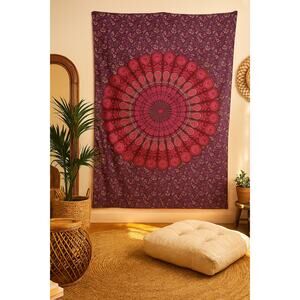 Boho Mandala Cotton Fabric | Purple Pink Tapestry Print | 81x53” | 100% Cotton